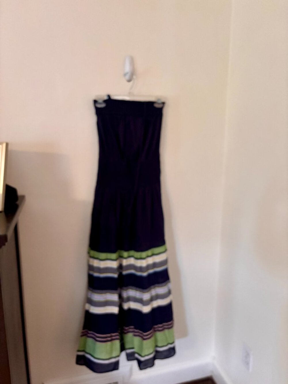 Tory Burch Navy Maxi Dress with Green and Cream Stripe Bands - Picture 2 of 4